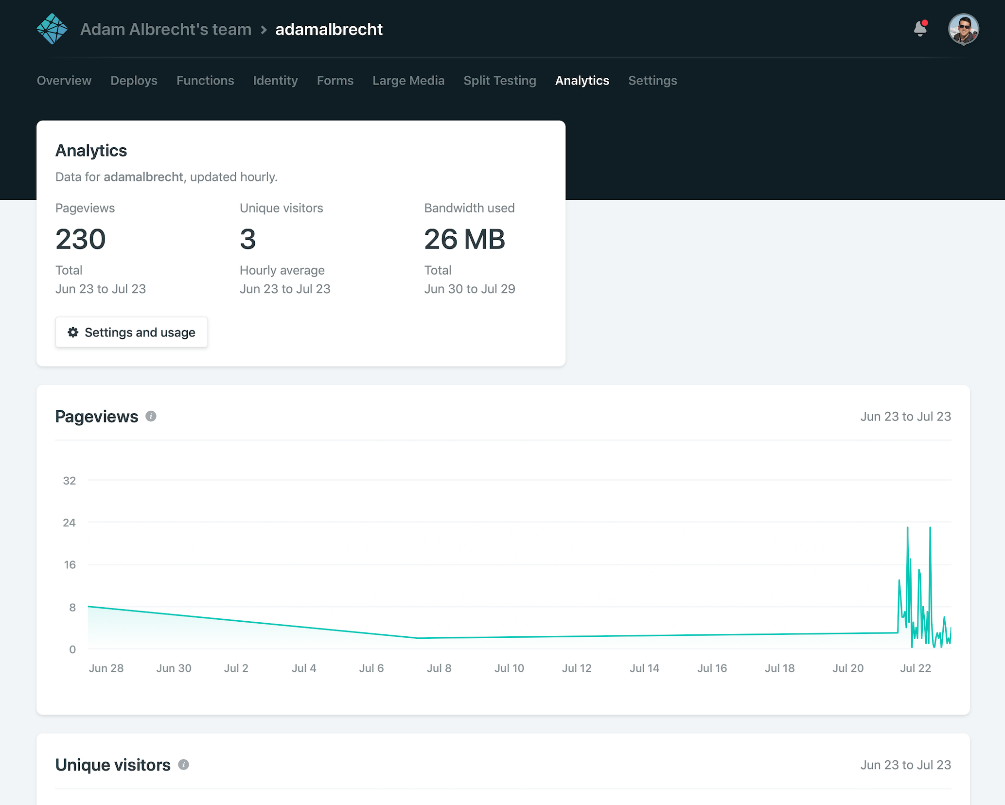 Netlify Analytics Screenshot